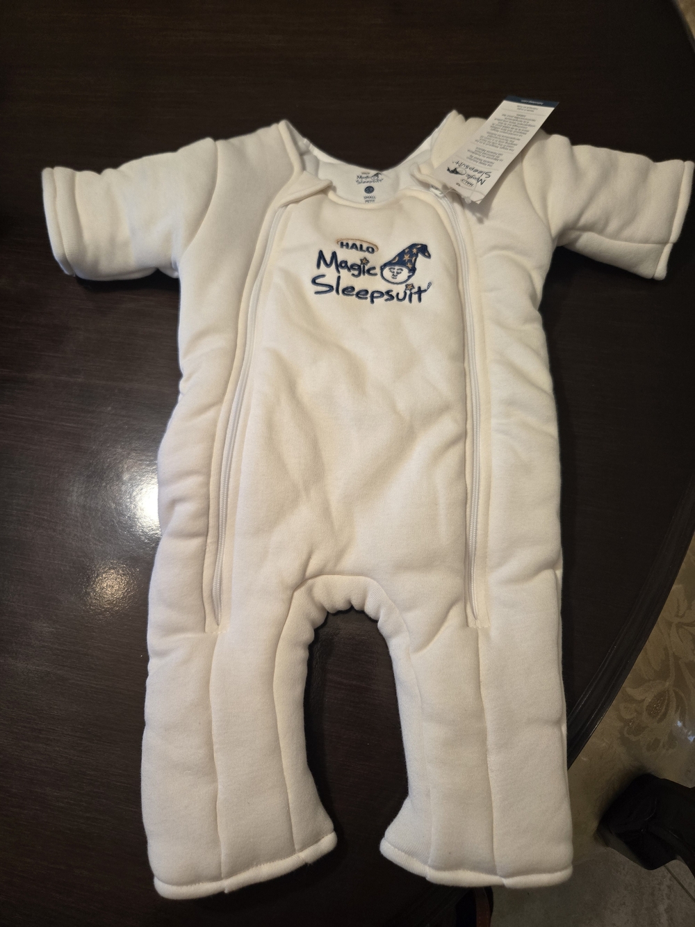 Halo Magic Sleepsuit in Cream with Navy Embroidery